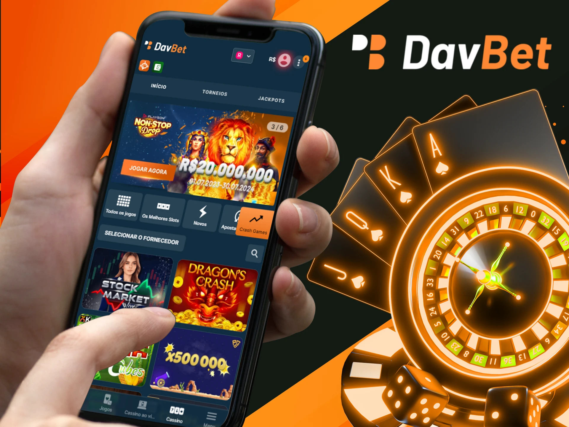 Posso jogar no cassino on-line DavBet na versao web.