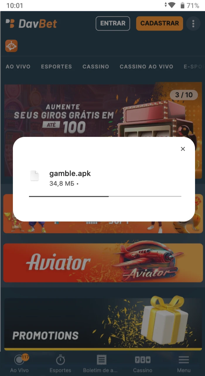 O usuario precisa aguardar o download do aplicativo.