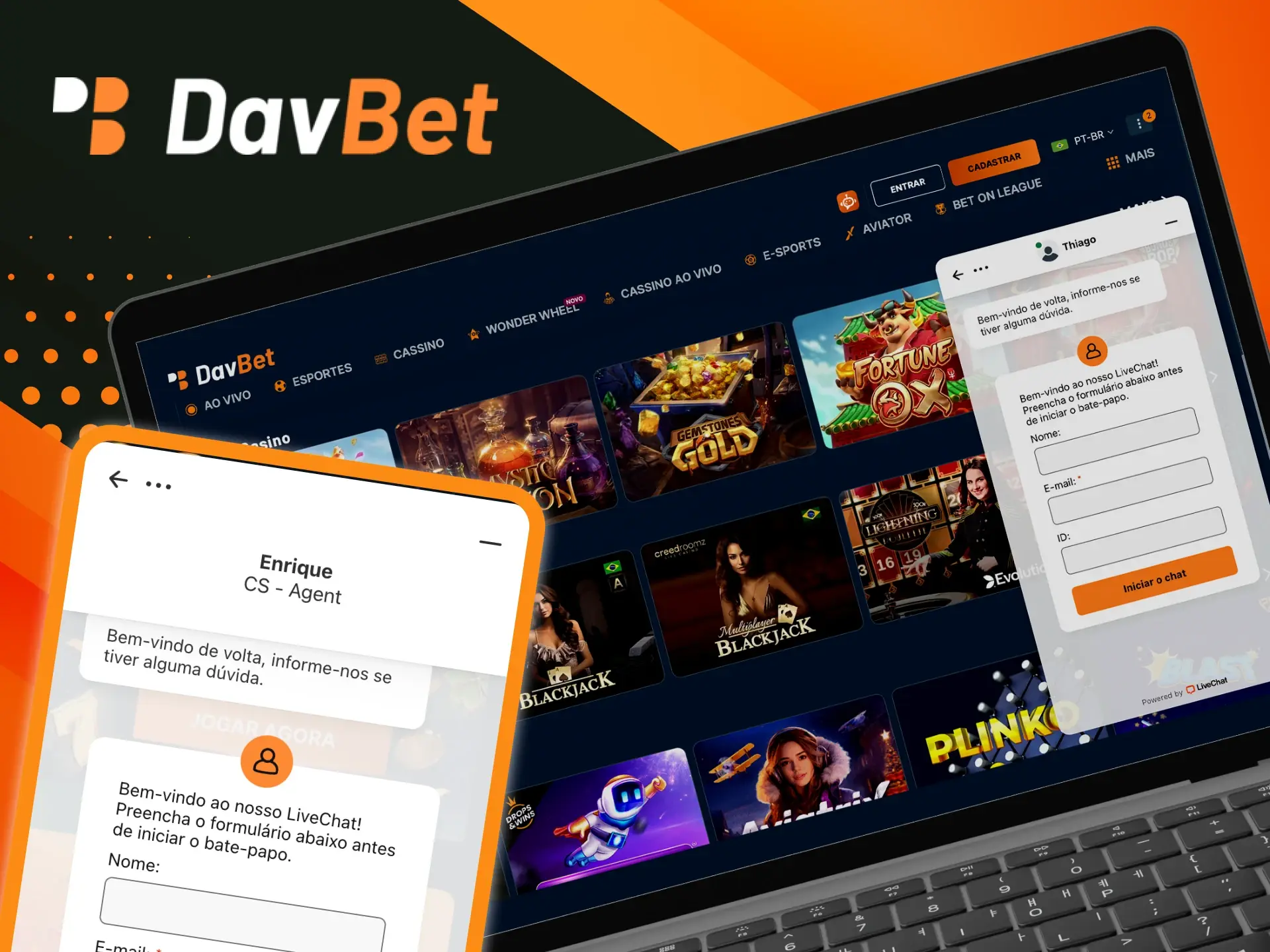 O que posso perguntar no chat online do casino online DavBet.