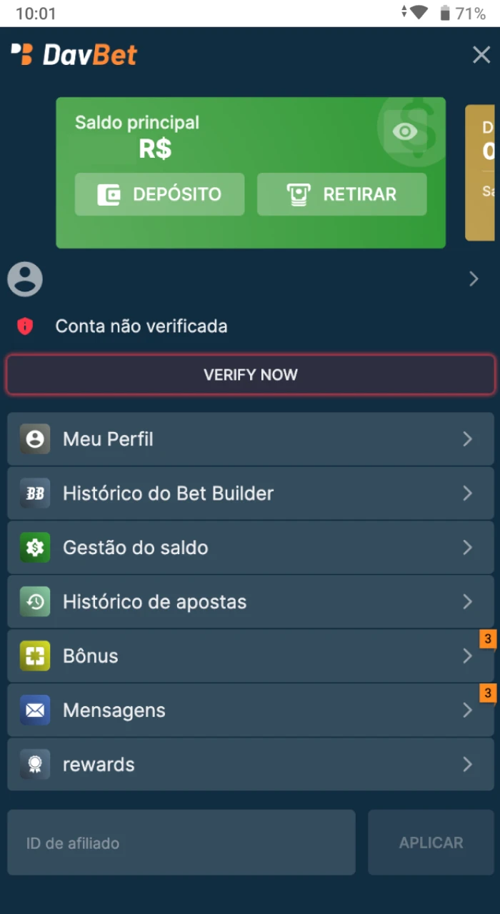 Onde encontrar o botao de checkout no site do cassino on-line DavBet.