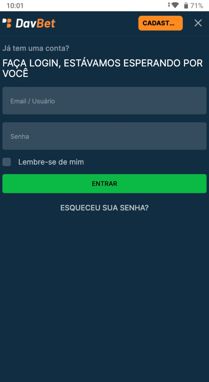 Para poder fazer um deposito no site do cassino online DavBet, o jogador deve ser autorizado.