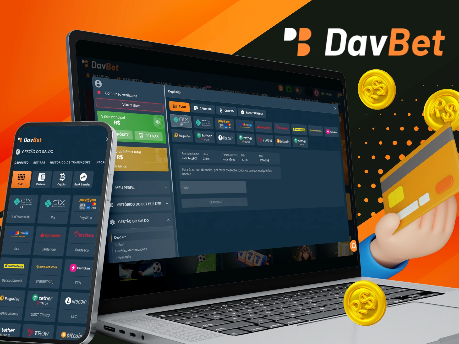Que sistemas de pagamento posso usar para fazer um deposito no site do cassino on-line DavBet.