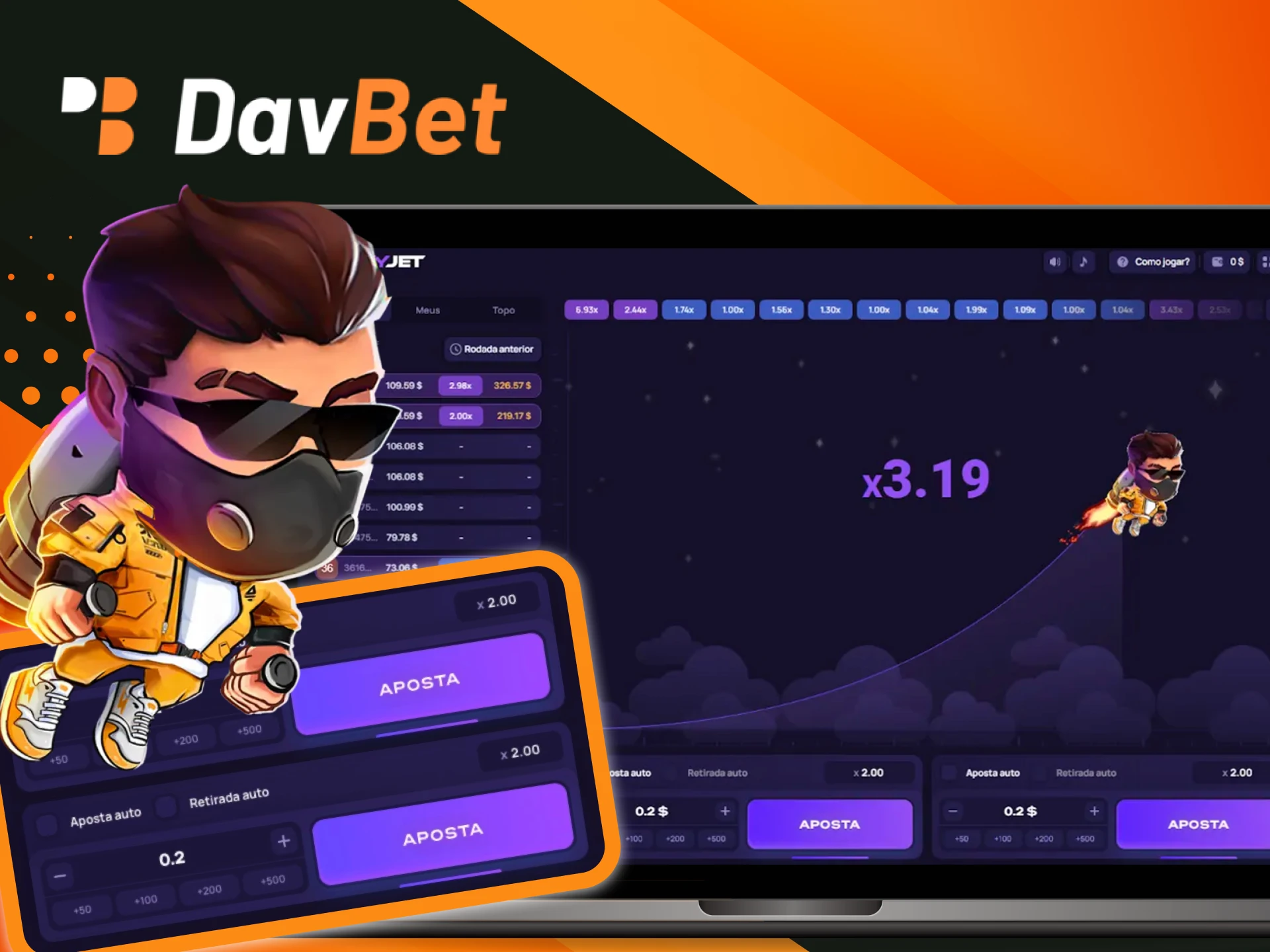 Como e a interface do jogo Lucky Jet no site do cassino on-line DavBet.