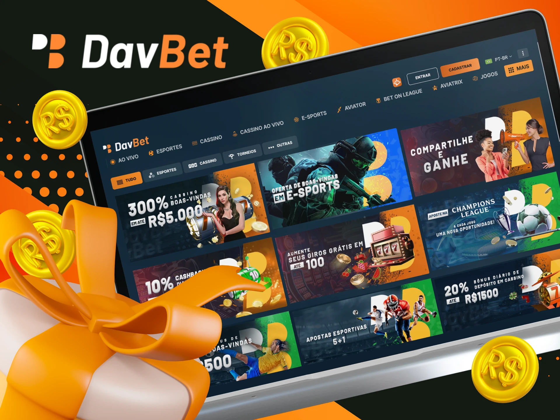Posso receber bonus no site do cassino on-line DavBet.