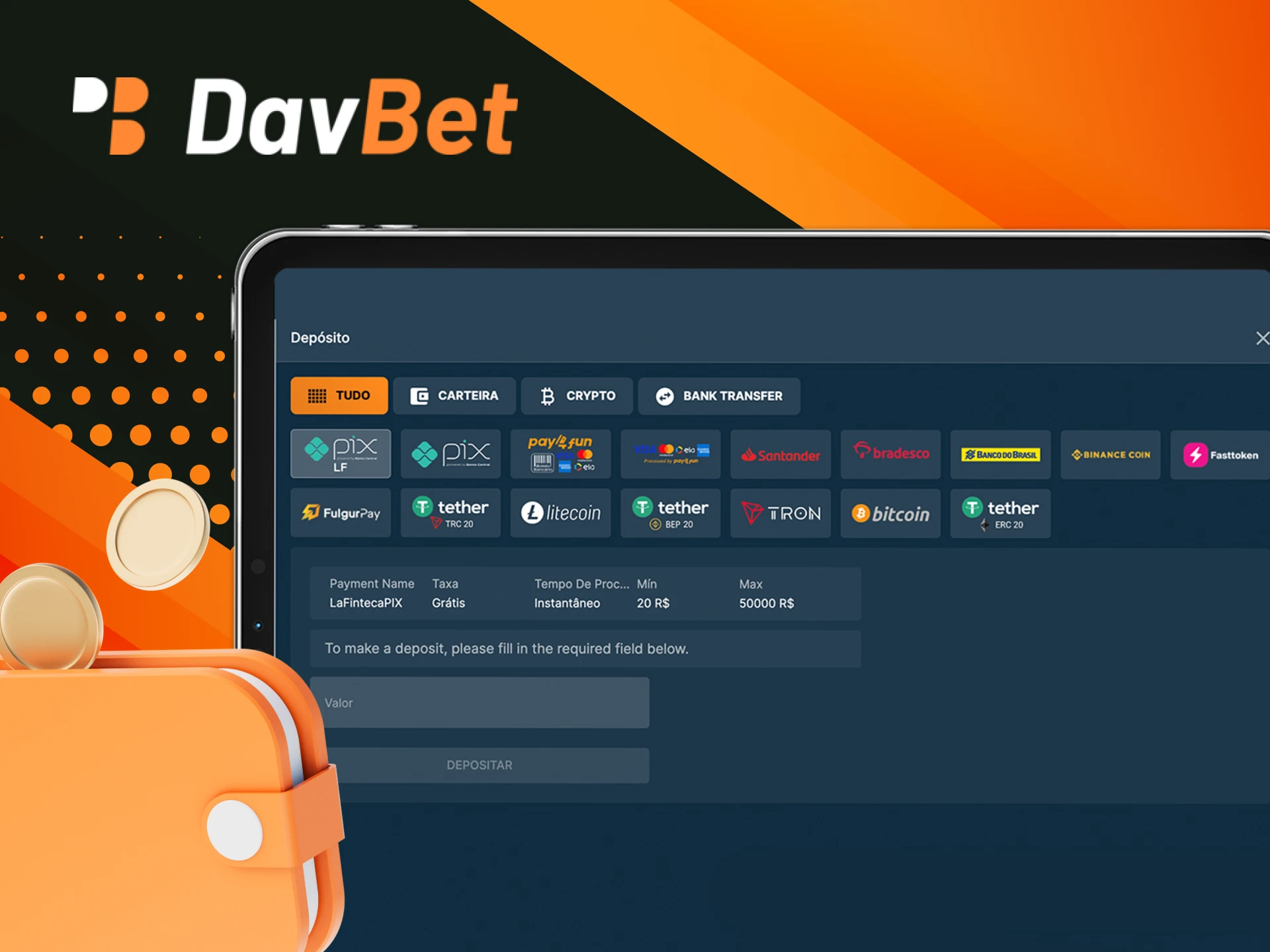 Como depositar e sacar dinheiro no cassino on-line DavBet.