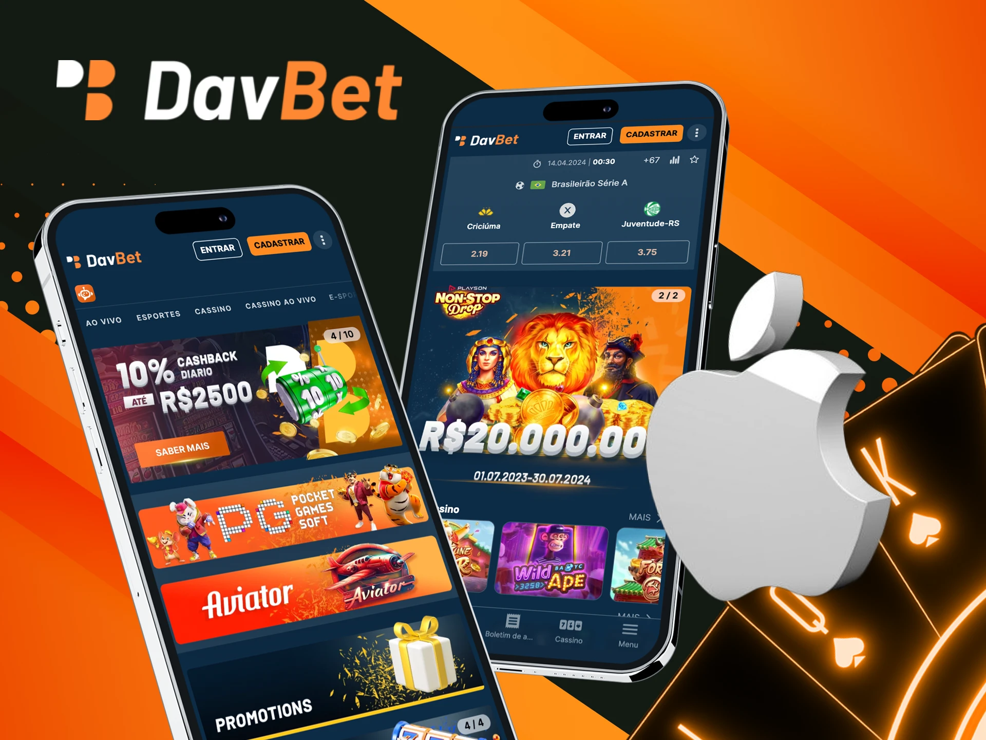 Existe um aplicativo de cassino on-line DavBet para telefones iOS.