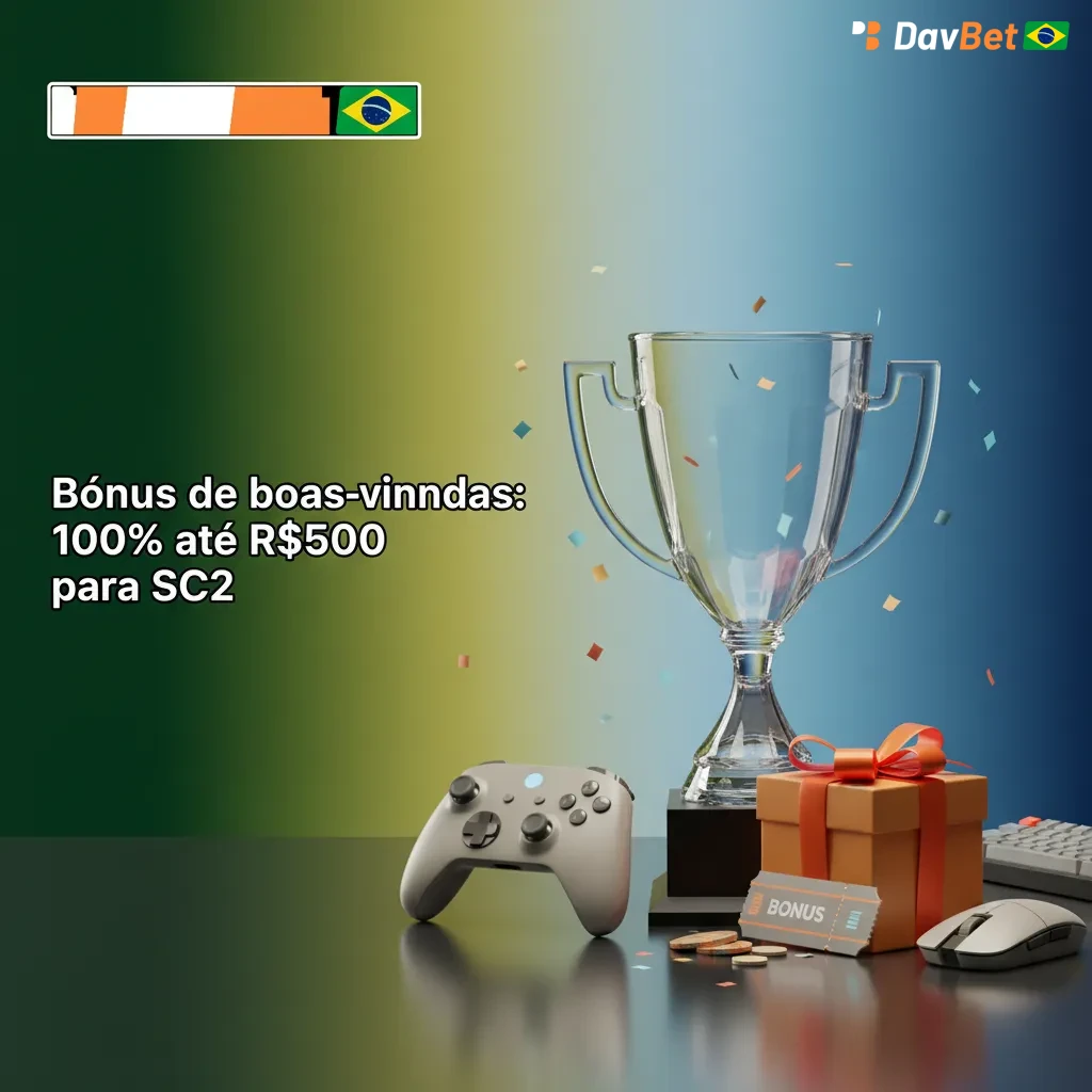 Banner de bônus de boas-vindas Davbet: 100% até R$500 para apostas em StarCraft II; depósito via Pix, cartão ou boleto.