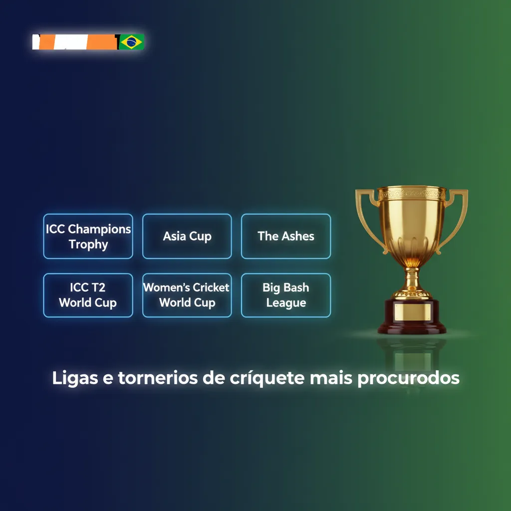 Página de apostas no Brasil exibindo ligas de críquete: ICC CWC, T20 WC, Ashes, IPL, BBL, PSL, CPL e séries internacionais.