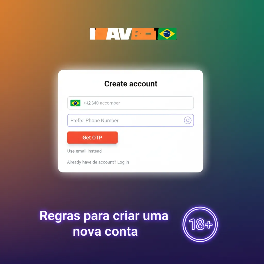 Infográfico com regras para criar conta: 18+, CPF e dados reais, uma conta por pessoa, métodos próprios e aceitar termos.