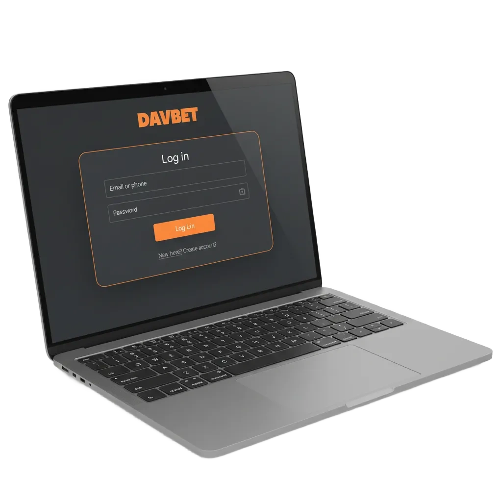 Tela de login da Davbet no Brasil com campos de e-mail e senha, 2FA e atalhos para esportes, cassino e bônus